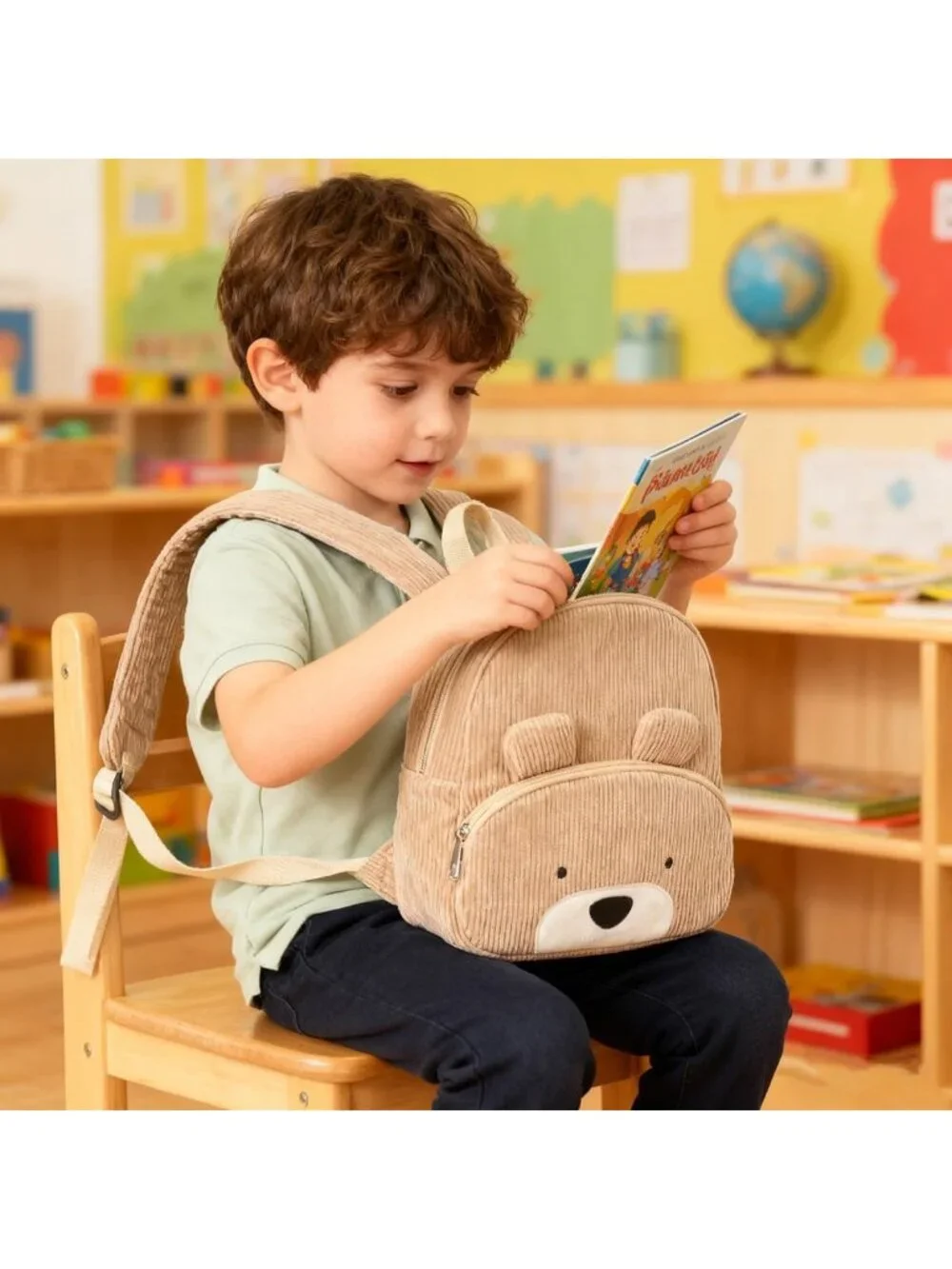 Cute Teddy Bear Corduroy Backpack for Toddlers 2-4, 3D Mini Kids Travel Bag